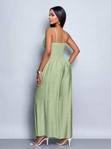 SOLERSUN 女式垂坠前垂领系带露背阔腿吊带连体裤，适合日常穿着和度假 - 綠色 - 查看 2