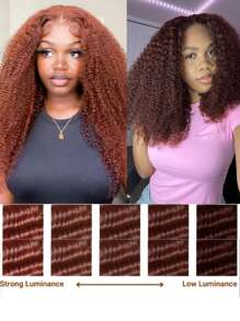 7x5 Inch Bye Bye Knots Lace Wig Pre Cut Pre Plucked Bleached Human Hair Lace Front Glueless Wig Reddish Brown Kinky Curly Wig - S33 - View 6