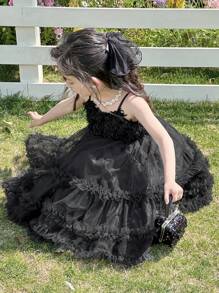 DAZY Girls Black Mesh Slip Dress, Summer - Black - View 2