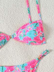 Bộ 2 món/Bộ đồ bơi Tankini và Bikini gợi cảm họa tiết vỏ sò màu sắc ngẫu nhiên cho kỳ nghỉ hè - Nhiều màu - Xem 3