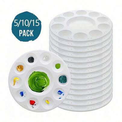 Set de 5/10/15 piezas de paletas de pintura redondas de plástico blanco para que los estudiantes pinten en proyectos escolares o clases de arte, útiles escolares, artículos esenciales para el hogar, de vuelta a la escuela, suministros escolares
