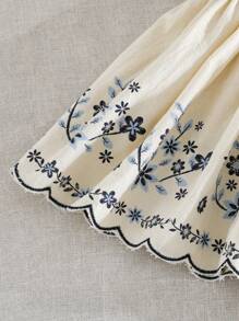 Cozy Pixies Đầm ôm eo tay ngắn cổ tròn họa tiết cây và hoa cho bé gái sơ sinh - Màu be - Xem 5