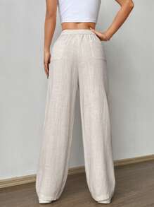 SHEIN EZwear Plus Size Apricot Sheer Casual Pants, Versatile - Apricot - View 2
