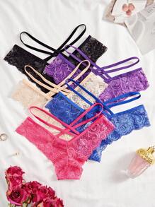 5件套优雅性感纯色蕾丝镂空蕾丝内裤 - 彩色 - 查看 2