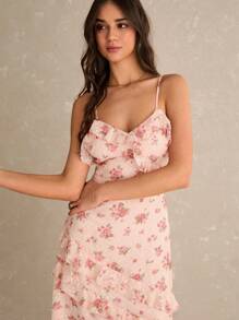 Poéselle 镂空吊带长裙，适合夏季的简约风格，女士端庄连衣裙，雪纺荷叶边露背连衣裙，茶会连衣裙，女士夏季连衣裙 - 彩色 - 查看 6