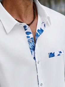 Manfinity RSRT Áo sơ mi nam tay ngắn chắp vá ngày lễ thường ngày - trắng - Xem 6