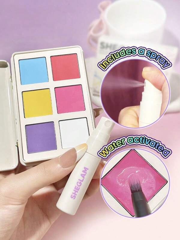 SHEGLAM Bienvenido A Nuestro Patio De Juegos Merry-Go-Round Paleta De Sombras Activadas Por Agua Paleta De Sombras De Ojos Mate De 6 Colores Color Intenso Azul Rosa PúRpura Sombra De Ojos Suave Y Difuminable A Prueba De Transferencia De Pigmento Alto Sombra De Ojos NavideñA De GraduacióN CumpleañOs Vacaciones Verano OtoñO Y2K Elegante Moda Mujeres NiñAs Marca Maquillaje CosméTico Belleza Fiesta Playa Viaje Camping Aire Libre Escuela Campus ExcursióN Festivales DecoracióN Regalo Presente Rosa Chica Cosplay Mejor Color Encanto Vibra