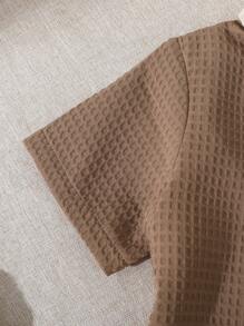 Vintaside Kids 男婴装饰贴袋翻领短袖开衫和短裤套装 - 卡其色 - 查看 8