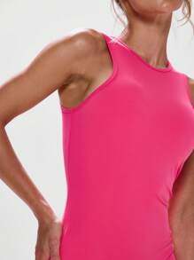 Musera Sport Malla ajustada sin mangas con cuello de escote de tirantes para actividades, entrenamiento, gimnasio, pádel, tenis, pickleball - Rosa Fucsia - Ver 4