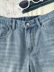 SHEIN Teen Girl Y2K Retro Washed Low Rised Distressed Ripped Frayed Edge Denim Jeans Long Shorts, Spring Summer Vacation Beach Boho Fashion, Summer Rave Concert Festival - Light Wash - View 4