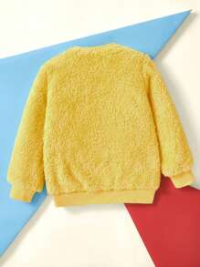 LOONEY TUNES X SHEIN Young Girl Big Expression Plush Round Neck Warm Sweatshirt With Tweety Bird Cartoon Applique Embroidery, Autumn/Winter