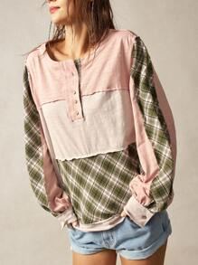 Bohemela Sudadera de cuello redondo holgada con bloques de color en contraste para mujeres en vacaciones