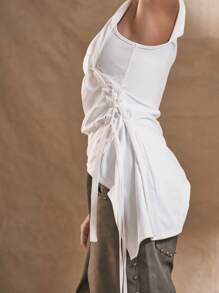 MUSERA White Twist Tie Tank Top Holiday Ibiza Beachwear Vacation Slinky Fitted Soft Touch Festival Rave Fall Back To School Going Out Tops Autumn Winter - White - View 5