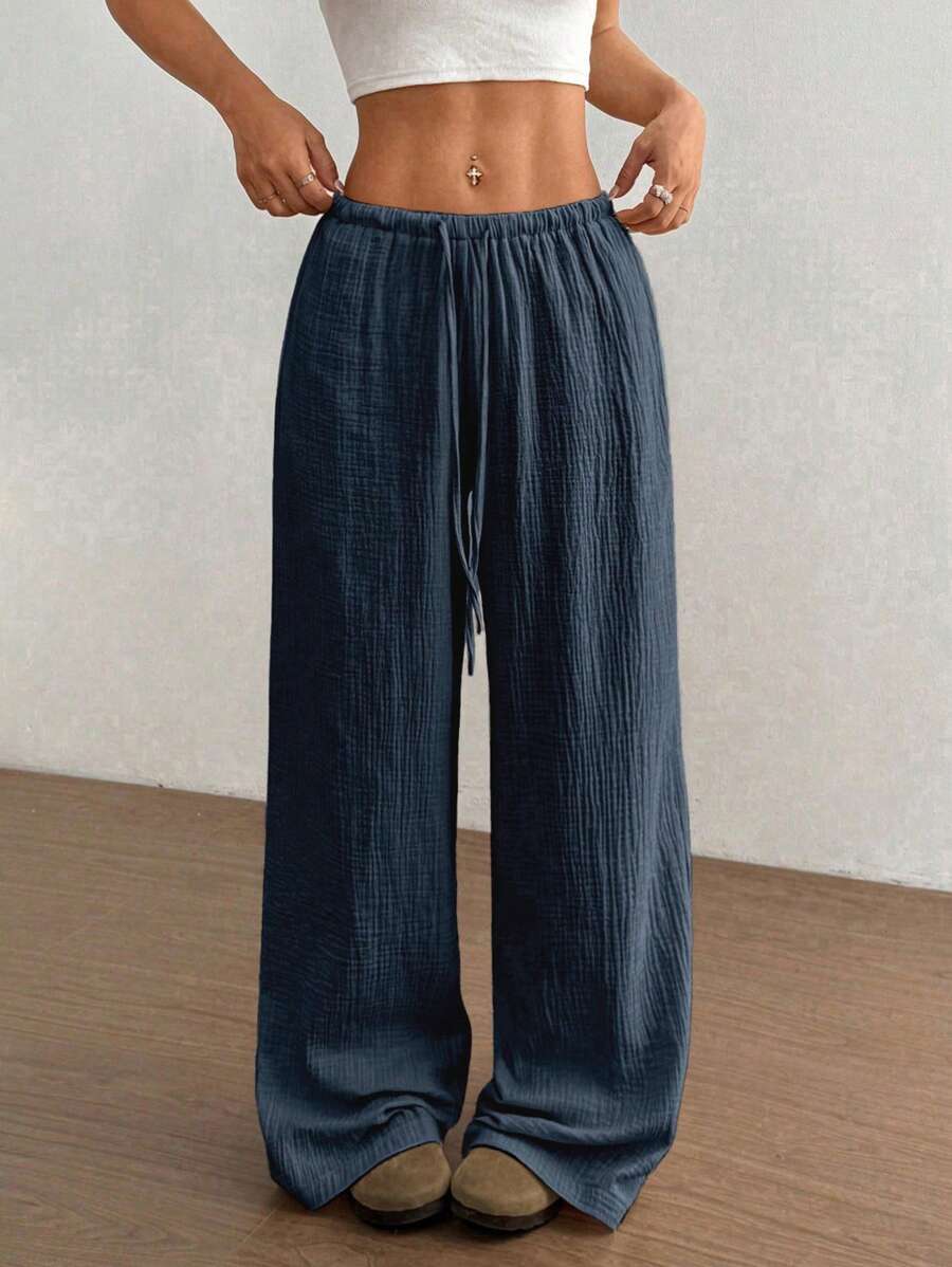 Flirla Pantalones rectos casuales de algodón de ultra baja cintura para mujeres