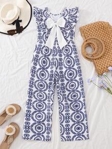 Mono ancho suelto con estampado de diseño de lazo para niñas - Multicolor - Ver 2