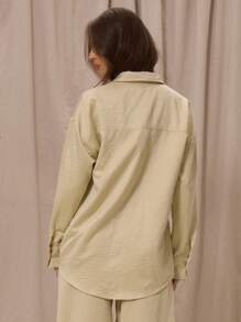 MUSERA Camisa de manga larga con textura oversize, elegante ropa de playa bohemia romántica para vacaciones de y verano, ideal como cubreplaya para el aeropuerto - Amarillo - Ver 3