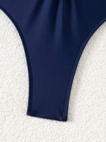 Swim SXY Springbreak 女式连体泳衣，纯色 O 形环装饰深 V 领系带前连体泳衣，波西米亚风海滩装 - 藏蓝色 - 查看 5