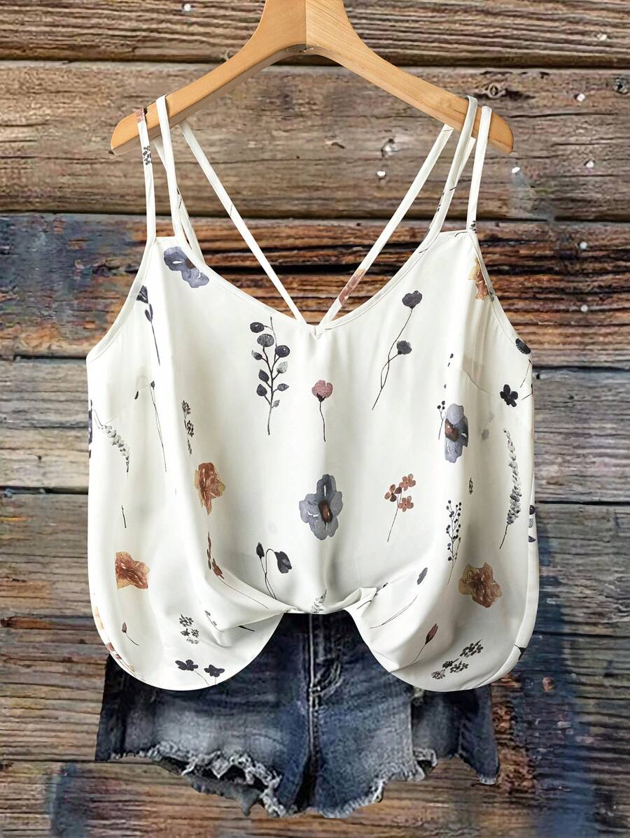 SHEIN VCAY Áo ba lỗ in hoa cỡ lớn cho nữ đi nghỉ mát rộng rãi - Nhiều màu - Xem 1