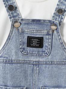 男童休闲可调节口袋牛仔背带裤 - 中等水洗藍 - 查看 5