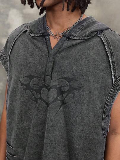 Street Life Men's Grunge Sleeveless Solid Color Denim Top, Simple Fashion Suitable For Summer