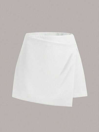 SHEIN EZwear Falda envolvente blanca sólida casual de talla grande, para primavera y verano