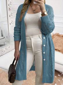 Calvaya Plus Size Women Single Breasted Casual Loose Long Cardigan, Textured Knitted For Summer Beach Vacation - Blue - View 6