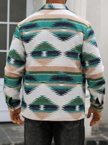 Manfinity Homme Men's Casual Woven Fabric Shacket With Geometric Print Long Sleeves And Collared Neckline - Multicolor - View 2
