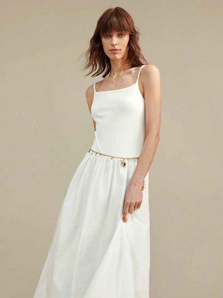 Women's Sleeveless Casual Dress With Ruffle Hem, Solid Color, Elegant For Vacation, Island, Holiday Party, Romantic, Fashionable For Commuting, Urban Wear