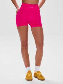 Musera Sport شورت مرتفع الخصر مطوي الظهر مغمور الخصر للتمارين الرياضية والتدريب والجيم والبادل والتنس وبيكليبول - روز أحمر - مشاهدة 2