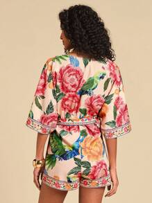 Travachic 女式编织花卉印花无袖连体衣 - 米色 - 查看 2