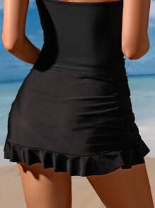Swim Vcay Women's Solid Color Swimwear Bottom, With 3D Flower Decoration, Suitable For Beach Vacation