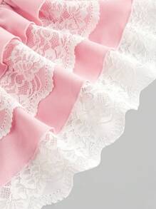 ROMWE Kawaii Váy ren nhiều lớp không tay thêu hình thỏ cho nữ - Hồng - Xem 3