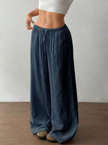Flirla Pantalones rectos casuales de algodón de ultra baja cintura para mujeres