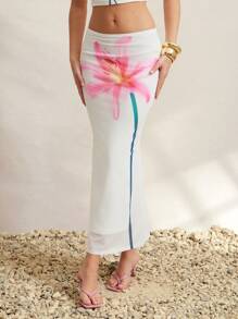 L'Amorae Floral Print Low Waist Fish Tail Skirt For Vacation, Brunch Outfits For Women, Mother's Day