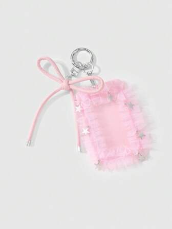 Kawaii 1 pièce Élégant et exquis style INS Porte-cartes rose et étoile argentée avec cordon, convient pour les travailleurs de bureau, les étudiants, les femmes, pour un usage quotidien ou en cadeau pour les jours fériés
