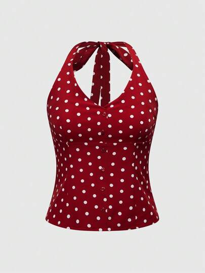 Kawaii Women Sexy Polka Dot Halter Neck Camisole
