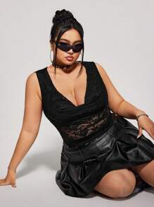 SHEIN ICON Top de tirantes transparente con cuello de piocha y sin mangas para tallas grandes - Negro - Ver 6