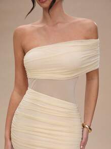 SHEIN BAE Vestito lungo con spalle scoperte, plissettato, in organza color albicocca, sexy e trasparente per donne, adatto per party, cerimonie, vacanze