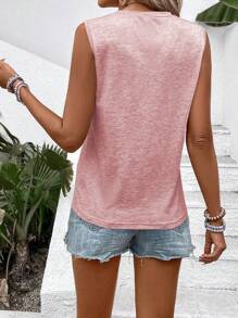 SHEIN LUNE Áo ba lỗ cổ tròn đơn giản đa năng cho nữ - Hồng - Xem 2