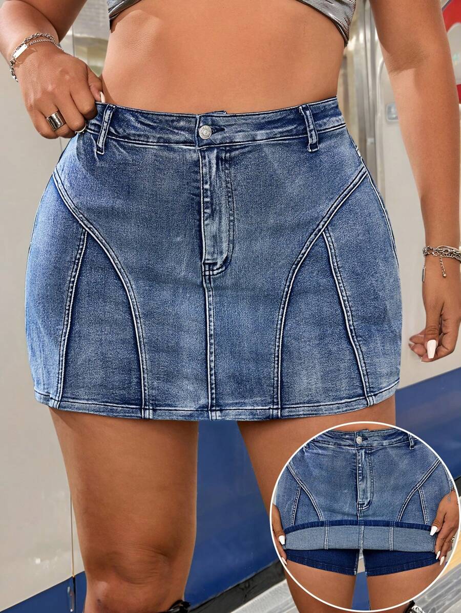 SHEIN ICON Spódnica z denimu nieelastycznego Y2K Streetwear Washed Non-Stretch