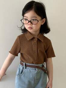 Dazy Kids 少女领针织短袖 T 恤，夏季 - 棕色 - 查看 1