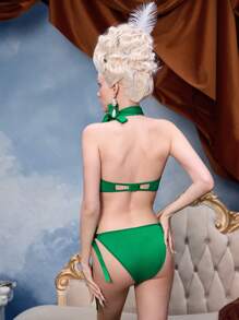 Vintage sexy Blumen bedruckter Bustier mit Schleife und Panty Dessous Set für Frauen