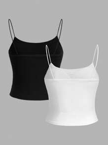 SHEIN Essnce 2 件套女士紧身褶皱吊带背心套装，带胸垫，适合夏季 - 彩色 - 查看 13