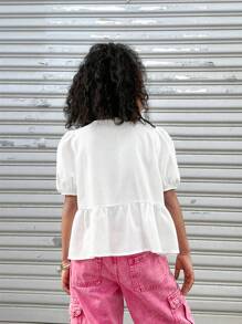 Coolane Conjunto de ropa informal para niñas preadolescentes de primavera/verano, atuendo lindo para vacaciones de primavera, blusas blancas con tirantes con lazo y mangas abullonadas cómodas