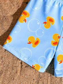 Cute Yellow Duck Printed Baby Boy Swim Trunks Set, With Bubbly Element, Perfect For Summer Beach - Multicolor - View 6