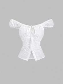 Sweetra Áo cánh hở vai Jacquard phong cách Pháp mùa xuân/hè cho nữ - trắng - Xem 1