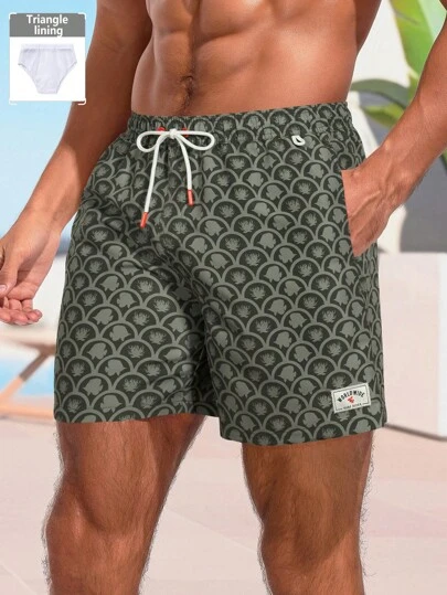 Manfinity Swimmode Pantalon de plage bohème à imprimé avec cordon de serrage pour hommes, hawaïen