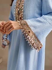 Anewsta Elegant Embroidered & Beaded A-Line Dress For Women