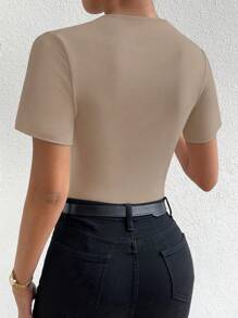 VaVaBold Solid Color Sleeveless Bodysuit, Fashion Bodysuit Suitable For Summer - Khaki - View 2