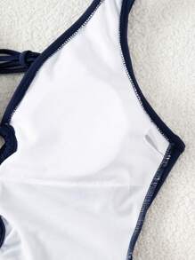 Swim SXY Springbreak 女式连体泳衣，纯色 O 形环装饰深 V 领系带前连体泳衣，波西米亚风海滩装 - 藏蓝色 - 查看 8